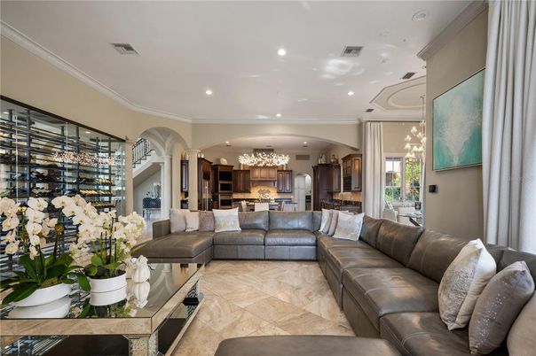 Chandelier, Interior, Kitchen, Living room, Recessed Lighting, Stainless Steel Appliances