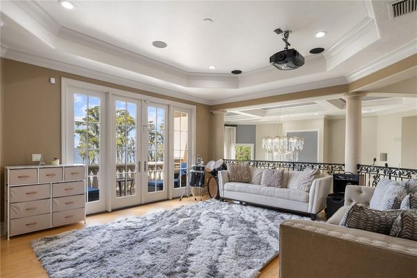 Chandelier, Dining room, Interior, Living room, Recessed Lighting, Wood Texture Flooring