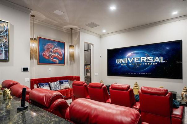 Home Theatre Room, Interior, Pendant Lights, Projection Screen, Recessed Lighting, Theatre Room