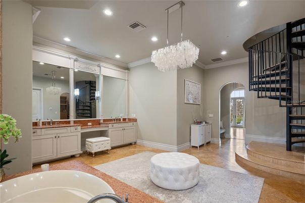 Bathroom, Chandelier, Interior, Recessed Lighting