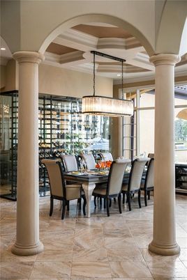 Chandelier, Dining room, Interior, Wine Storage
