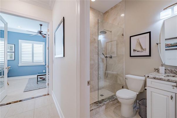 Bathroom, Glass Shower, Interior, Recessed Lighting