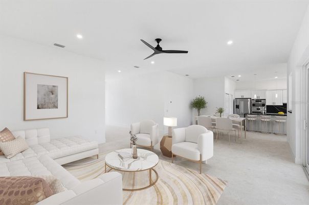 Dining room, Interior, Kitchen, Living room, Pendant Lights, Recessed Lighting, Stainless Steel Appliances