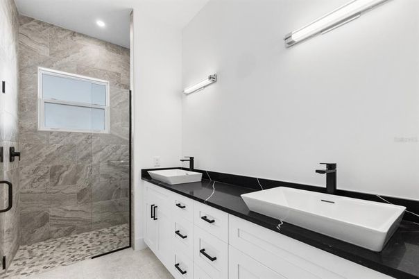 Bathroom, Dual Sink Vanities, Glass Shower, Interior, Recessed Lighting