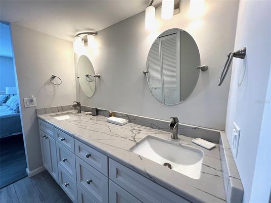Bathroom, Dual Sink Vanities, Interior, Wood Texture Flooring