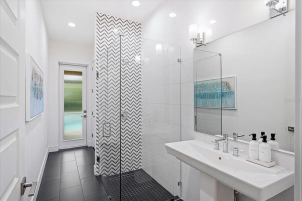 Bathroom, Glass Shower, Interior, Recessed Lighting