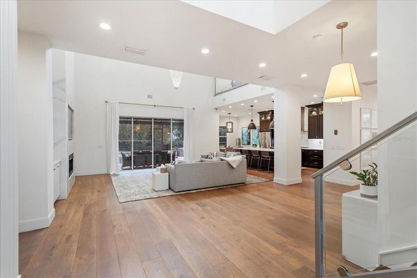 Dining room, Interior, Kitchen, Living room, Pendant Lights, Recessed Lighting, Wood Texture Flooring
