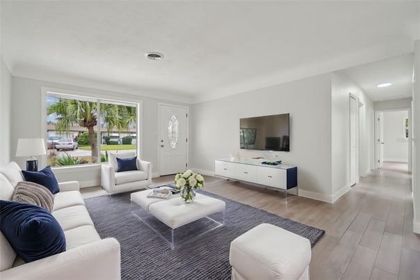 Interior, Living room, Recessed Lighting, Wood Texture Flooring