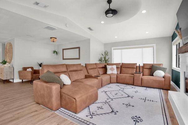 Interior, Living room, Recessed Lighting, Wood Texture Flooring