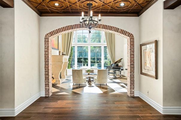 Chandelier, Interior, Piano, Recessed Lighting, Wooden Beams, Wooden Ceilings, Wood Texture Flooring