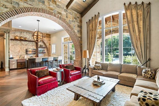 Interior, Kitchen, Living room, Pendant Lights, Recessed Lighting, Stone Walls, Wooden Beams, Wooden Ceilings, Wood Texture Flooring
