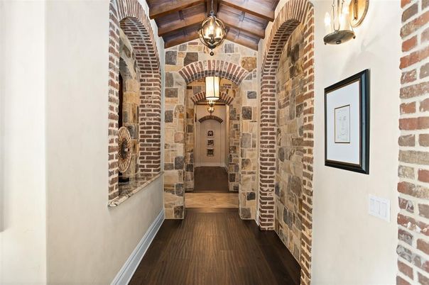 Interior, Pendant Lights, Stone Walls, Wooden Beams, Wood Texture Flooring
