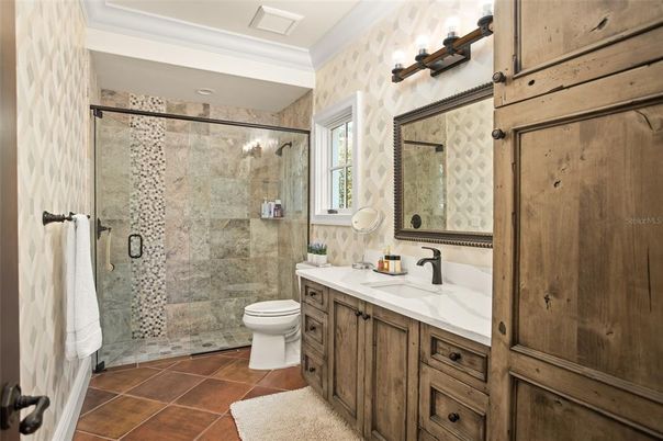 Bathroom, Glass Shower, Interior, Recessed Lighting