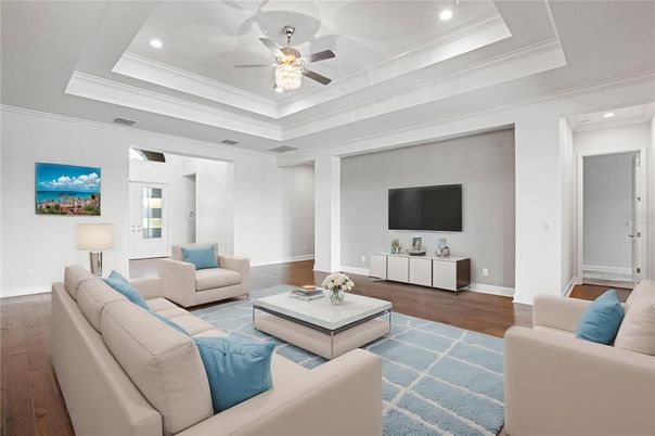 Interior, Living room, Recessed Lighting, Wood Texture Flooring