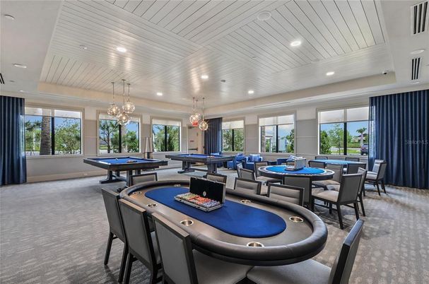Billiard Table, Chandelier, Game Room, Interior, Pendant Lights, Recessed Lighting