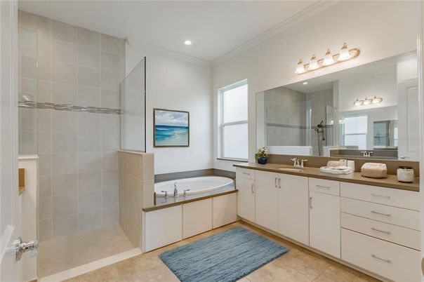Bathroom, Dual Sink Vanities, Glass Shower, Interior, Recessed Lighting