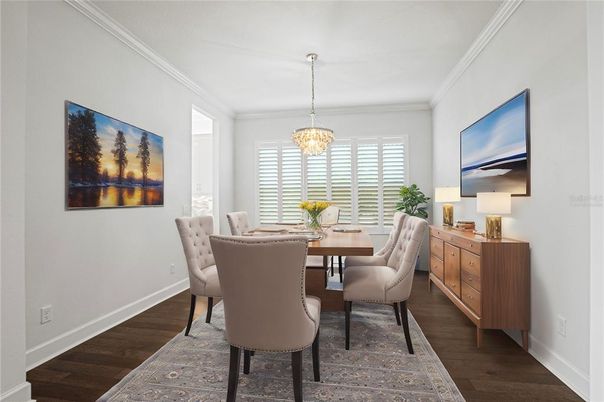 Chandelier, Dining room, Interior, Wood Texture Flooring