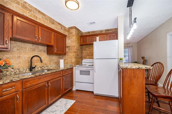 Interior, Kitchen, Stone Walls, Wood Texture Flooring