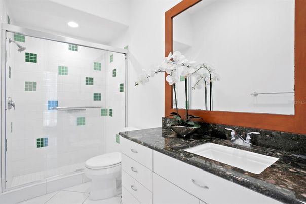 Bathroom, Glass Shower, Interior, Recessed Lighting