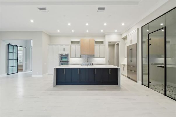 Interior, Kitchen, Marble, Recessed Lighting, Stainless Steel Appliances