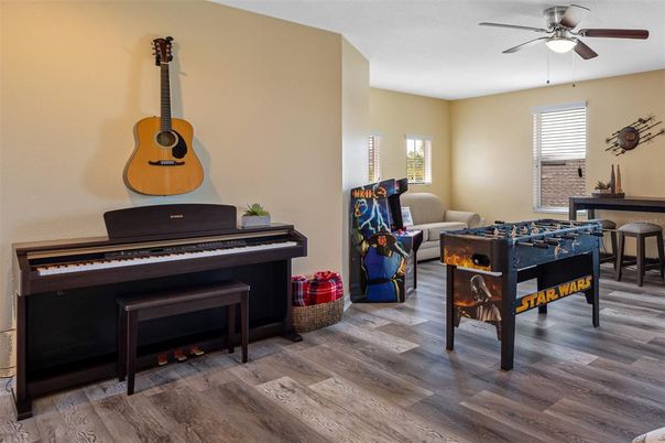 Game Room, Interior, Piano, Wood Texture Flooring