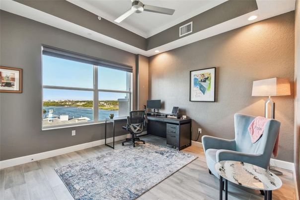 Home Office, Interior, Recessed Lighting, Water, Wood Texture Flooring