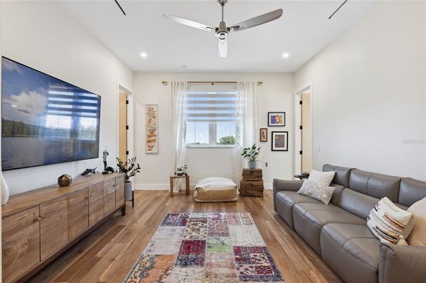 Interior, Living room, Recessed Lighting, Wood Texture Flooring