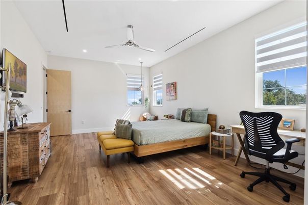 Bedroom, Home Office, Interior, Recessed Lighting, Wood Texture Flooring