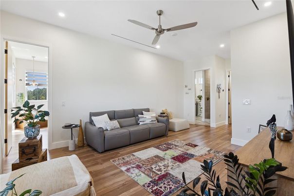 Interior, Living room, Recessed Lighting, Wood Texture Flooring