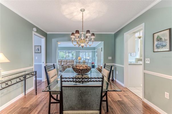 Chandelier, Dining room, Interior, Wood Texture Flooring