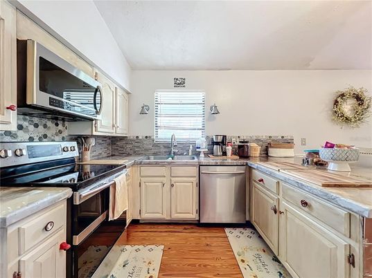 Interior, Kitchen, Stainless Steel Appliances, Wood Texture Flooring