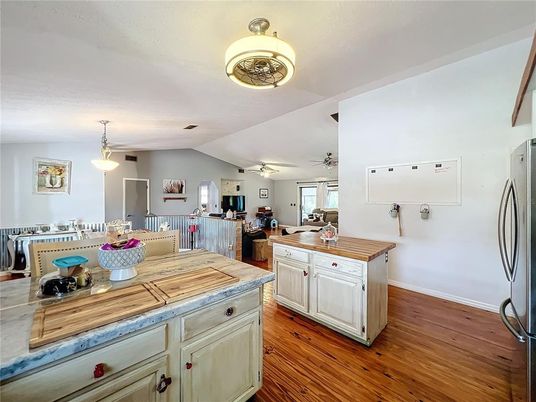 Interior, Kitchen, Pendant Lights, Wood Texture Flooring