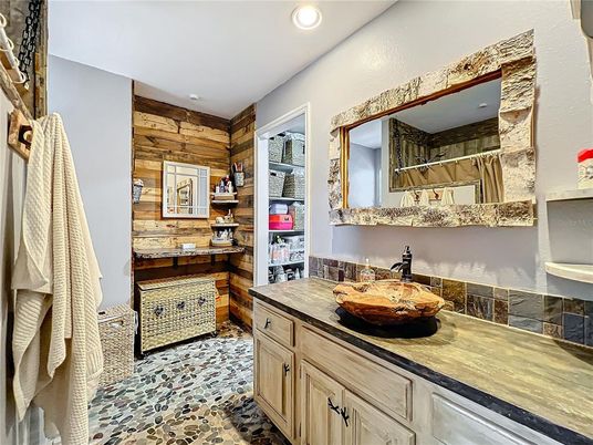 Bathroom, Interior, Recessed Lighting, Wooden Walls