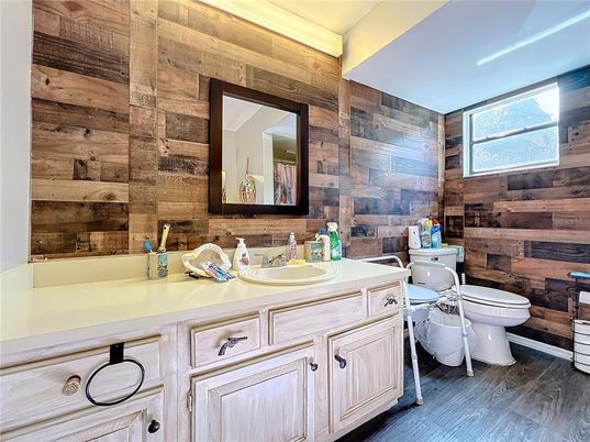 Bathroom, Interior, Wood Texture Flooring, Wooden Walls