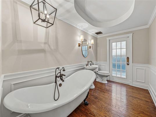 Bathroom, Free Standing Baths, Interior, Wood Texture Flooring