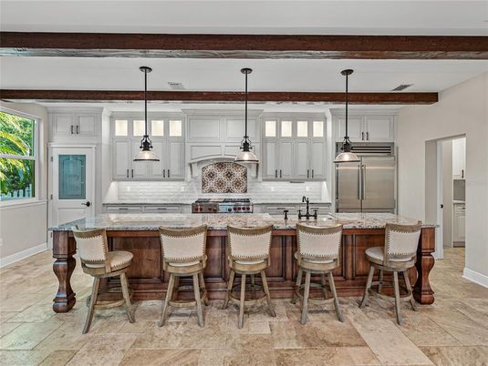 Interior, Kitchen, Pendant Lights, Stainless Steel Appliances, Wooden Beams