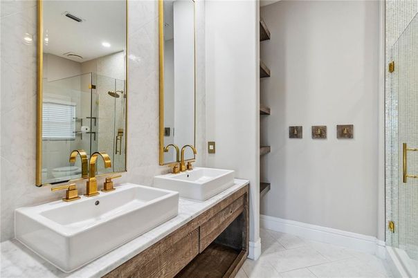 Bathroom, Dual Sink Vanities, Glass Shower, Interior, Recessed Lighting
