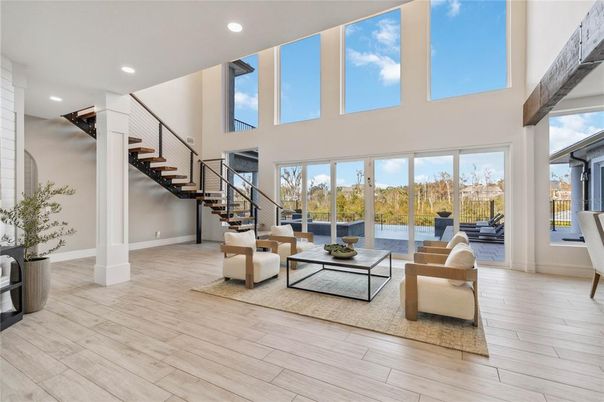 Interior, Living room, Recessed Lighting, Wood Texture Flooring