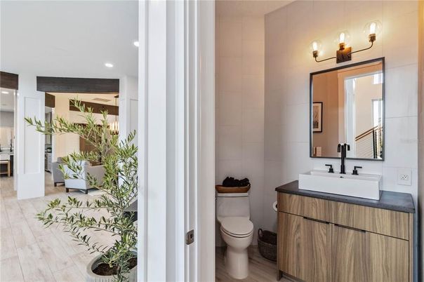 Bathroom, Interior, Recessed Lighting, Wood Texture Flooring