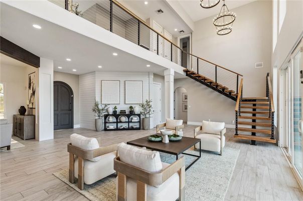 Interior, Living room, Pendant Lights, Recessed Lighting, Wood Texture Flooring