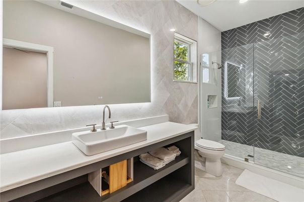 Bathroom, Glass Shower, Interior, Recessed Lighting