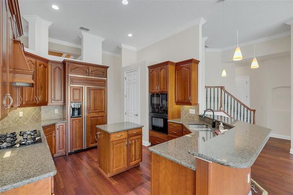 Interior, Kitchen, Pendant Lights, Recessed Lighting, Wood Texture Flooring