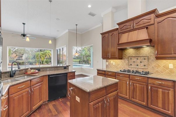 Interior, Kitchen, Pendant Lights, Recessed Lighting, Wood Texture Flooring