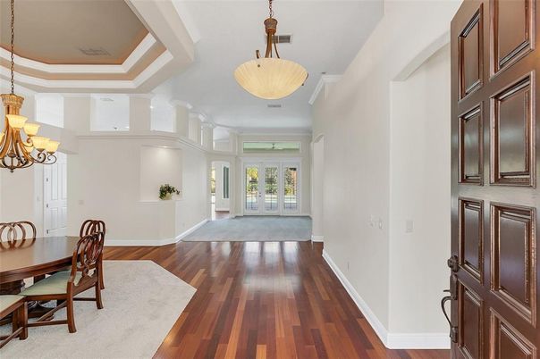 Chandelier, Dining room, Interior, Pendant Lights, Wood Texture Flooring