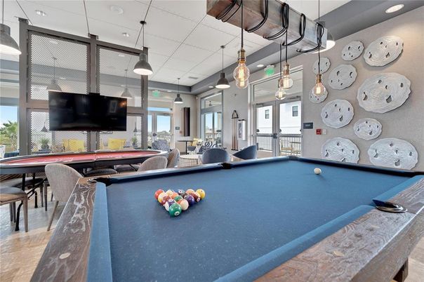 Billiard Table, Game Room, Interior, Pendant Lights, Recessed Lighting