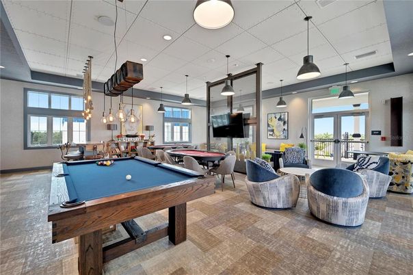 Billiard Table, Game Room, Interior, Pendant Lights, Recessed Lighting