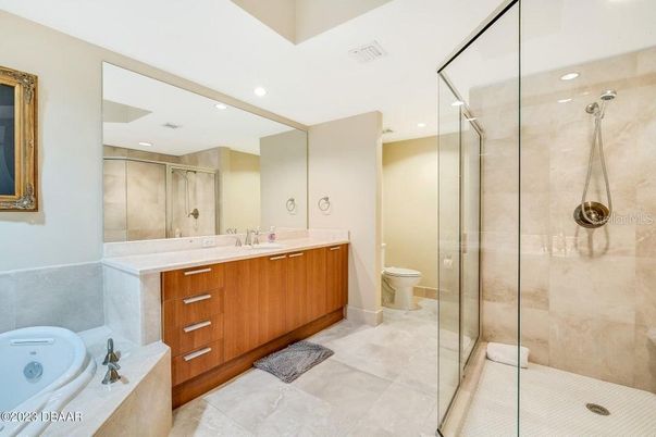 Bathroom, Dual Sink Vanities, Glass Shower, Interior, Recessed Lighting