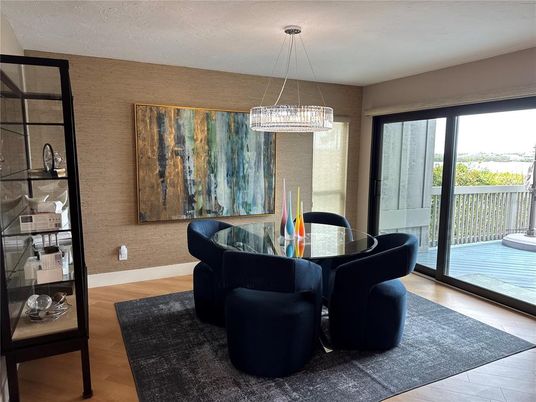 Dining room, Interior, Pendant Lights, Wood Texture Flooring