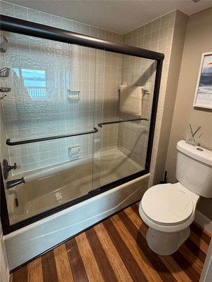 Bathroom, Glass Shower, Interior, Wood Texture Flooring