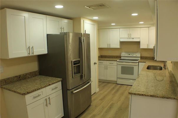 Interior, Kitchen, Recessed Lighting, Wood Texture Flooring